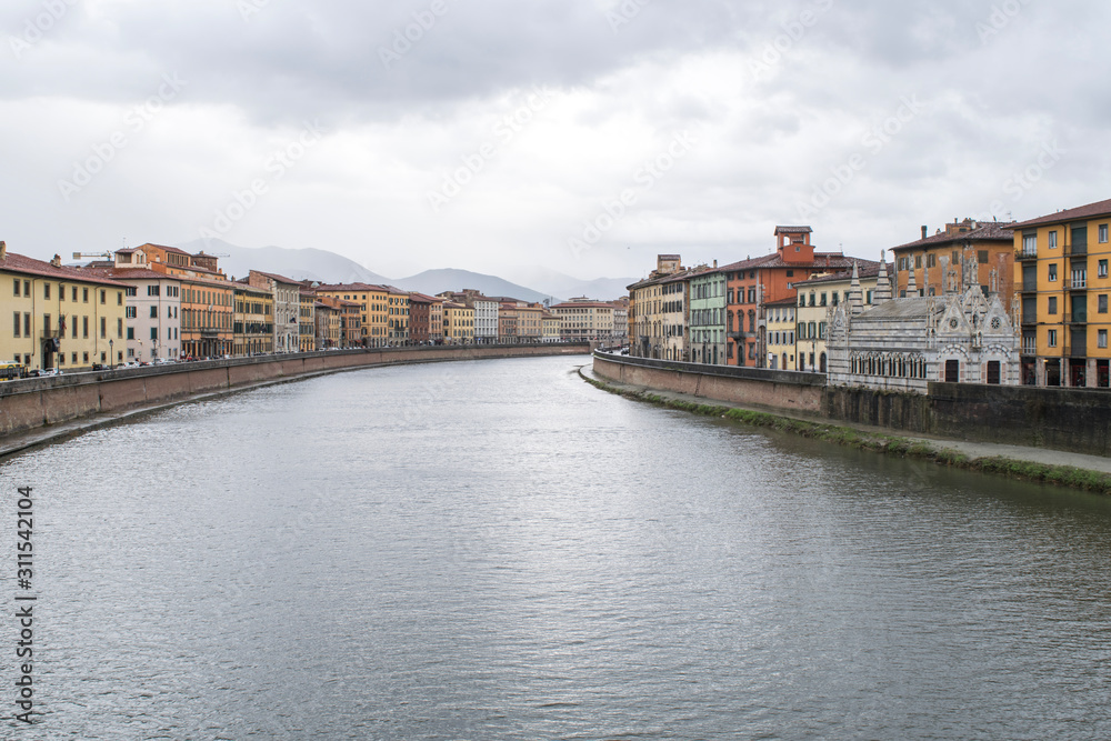 Arno River through Pisa, Italy