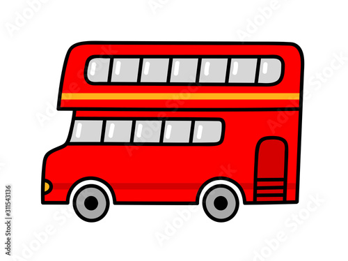 Double-decker red english bus in the rain. Simple vector illustration.