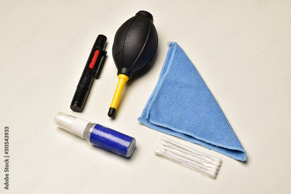 camera cleaning kit isolated on white background camera cleaning kit isolated on white background