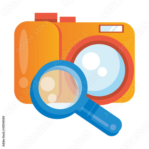 search magnifying glass with camera photographic