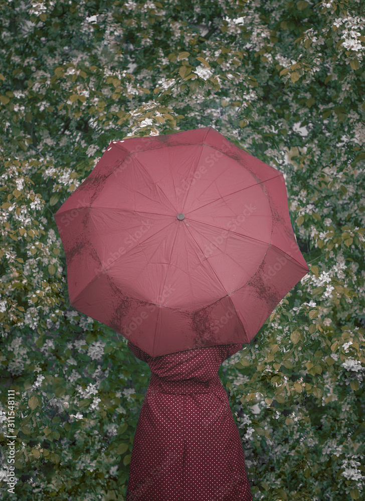young woman with red umbrella