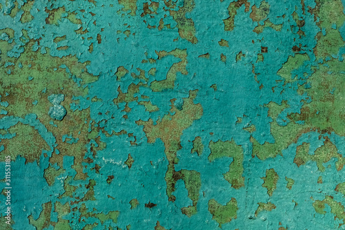 Rusty metal painted texture background. Green color.