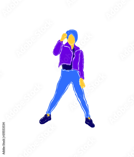 girl stands, isolated figure of a young woman on a white background