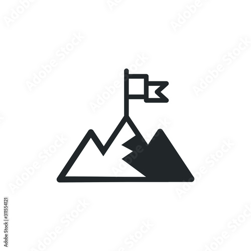 mountain with flag icon template color editable. mountain with flag symbol vector sign isolated on white background illustration for graphic and web design.