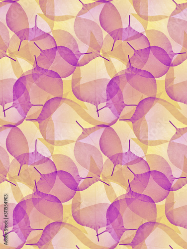 yellow and purple lilac bush leaf skeletons seamless background