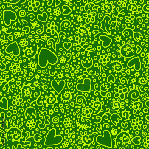 abstract seamless background with hearts and plants fabric print vector illustration