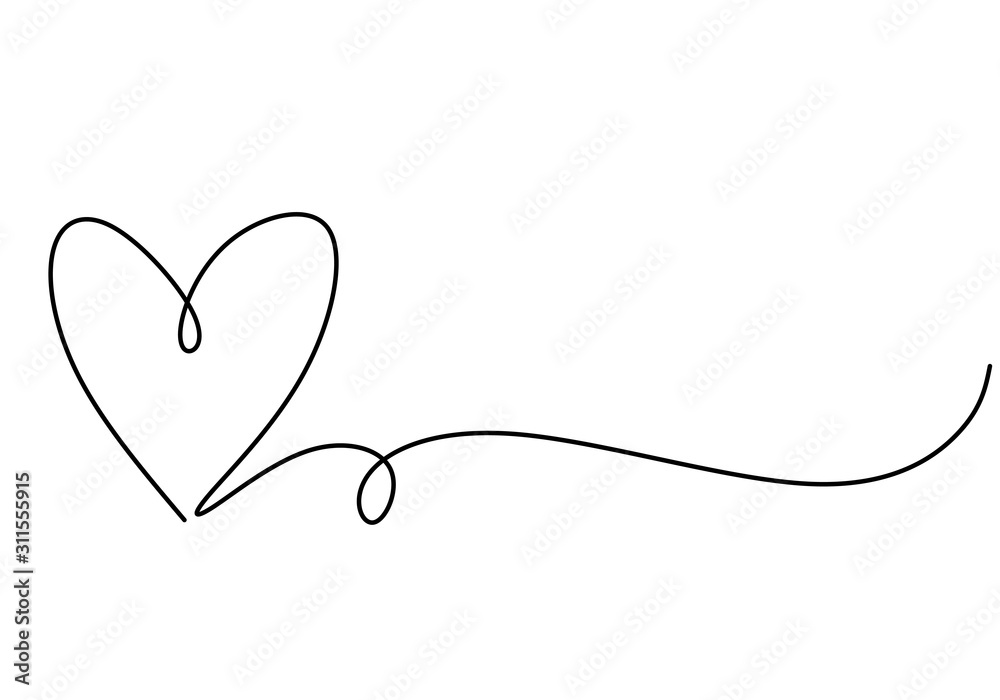 Fototapeta Serce jeden symbol rysowania linii miłości. Wektor ciągłe ręcznie rysowane szkic minimalizm ilustracja na białym tle.