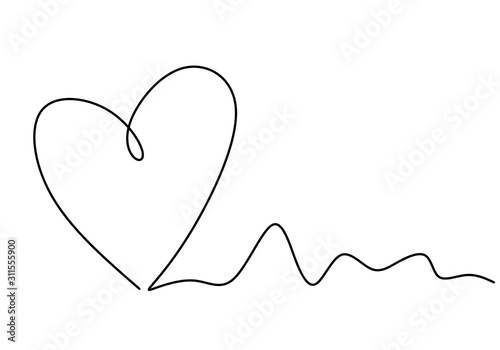 Heart one line drawing symbol of love. Vector continuous hand drawn sketch minimalism illustration isolated on white background.