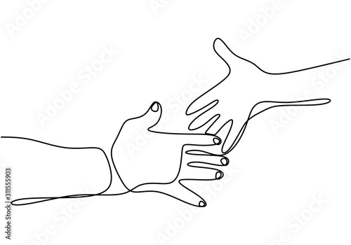 Continuous one line drawing of handshake minimalism