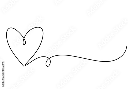Heart one line drawing symbol of love. Vector continuous hand drawn sketch minimalism illustration isolated on white background.