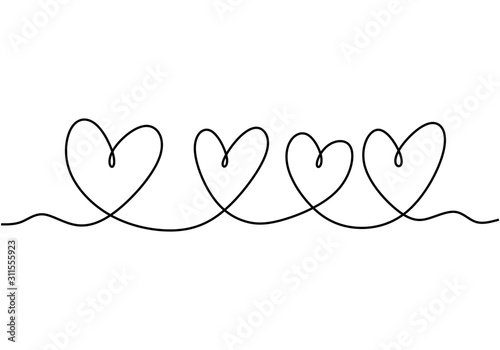 Continuous one line drawing ranks of heart symbol vector. Abstract sketch silhouette hand drawn love simplicity style.