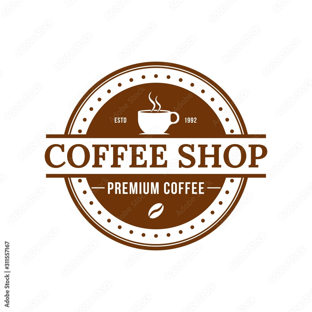 Coffee shop logo design template. Retro coffee emblem. Vector art ...