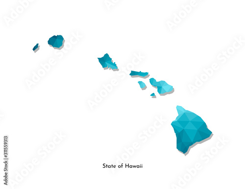 Vector isolated illustration icon with simplified blue map's silhouette of State of Hawaii (USA). Polygonal geometric style. White background