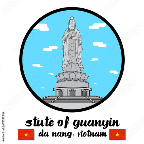 Circle icon line Stute of Guanyin. vector illustration