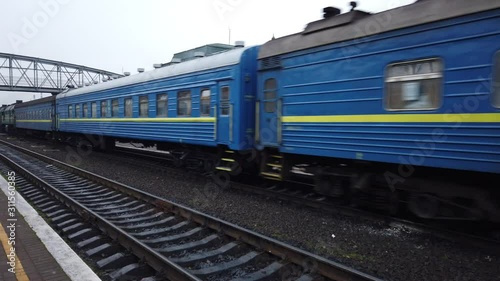 LVIV, UKRAINE - DECEMBER 21, 2019: Shooting of the train. Shooting at the Ukrainian railway station. photo