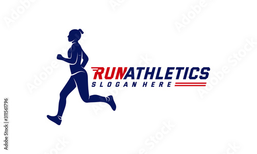 Running Woman silhouette Logo Designs Vector, Marathon logo template, running club or sports club, Illustration © shuttersport