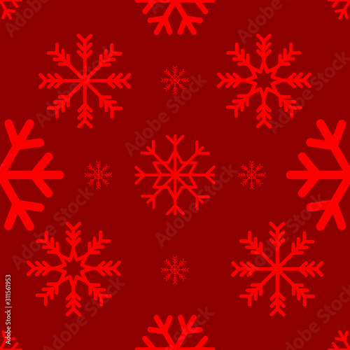Snowflakes seamless pattern and red background. Vector illustration.