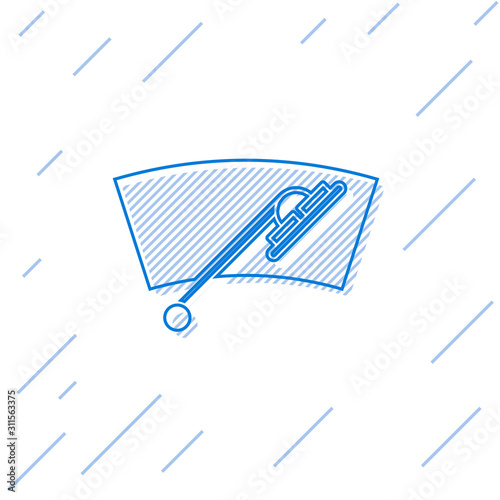 Blue line Windscreen wiper icon isolated on white background.  Vector Illustration