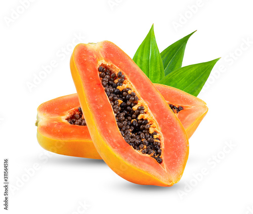 ripe papaya slices isolated on white background. full depth of field