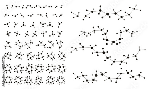 Atoms and molecules icon set. chemical structures collection.