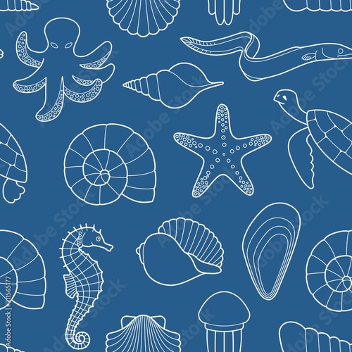 Seamless background on the theme of the sea and marine life
