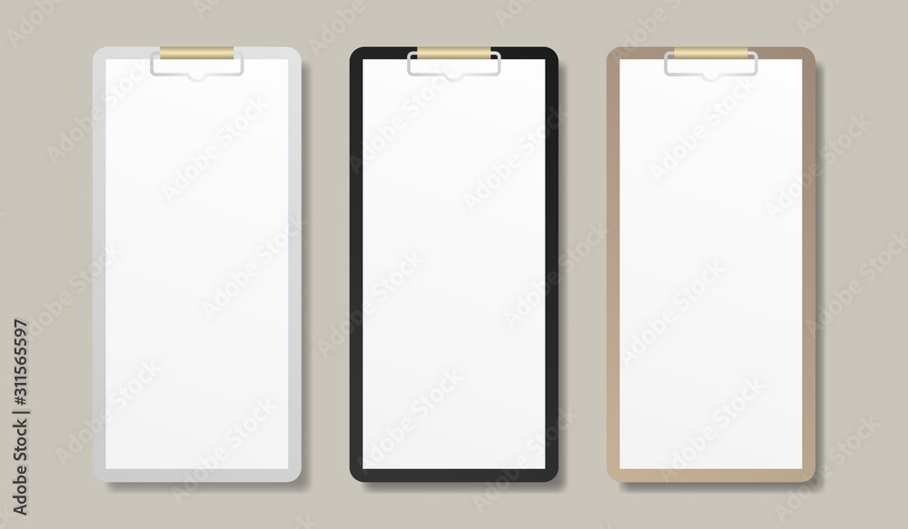 Clipboard mockup set. Blank clipboard mockup template. Vector illustration. Clipboard mockup set. Blank clipboard mockup template. Vector illustration.