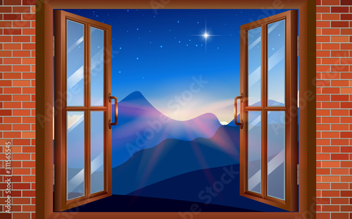 landscape of mountain in the morning at the windows