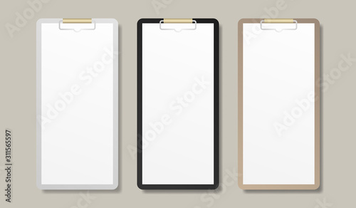 Clipboard mockup set. Blank clipboard mockup template. Vector illustration.