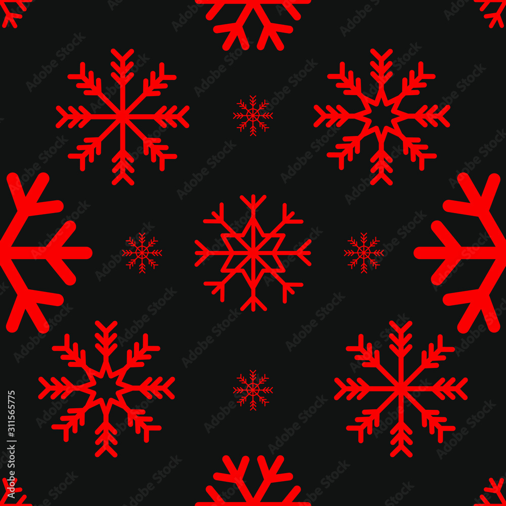 Red color Snowflakes seamless pattern and black background. Vector illustration. Red color Snowflakes seamless pattern and black background. Vector illustration.