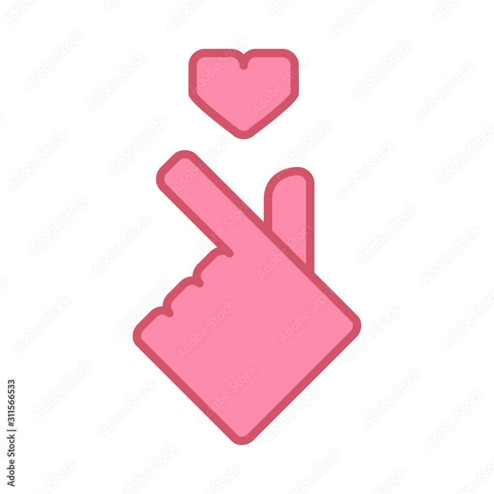 Korean love sign, geometric hand gesture of romance. Finger heart symbol Korean love sign, geometric hand gesture of romance. Finger heart symbol