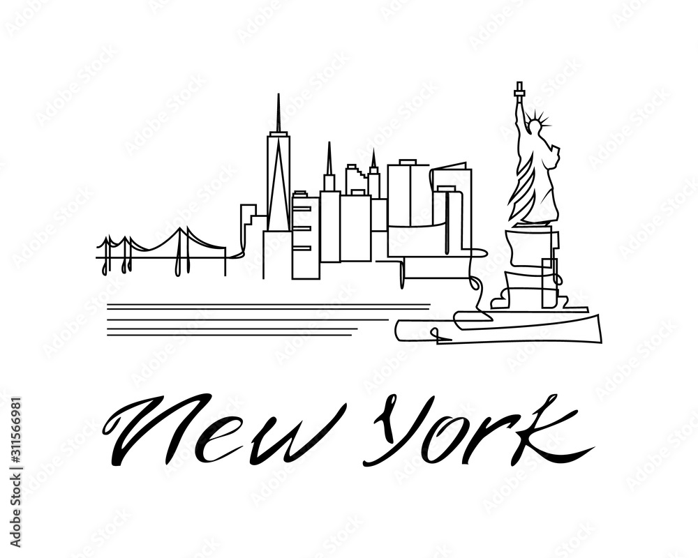New York City Abstract Skyline in Art Line Style. Travel and tourism ...