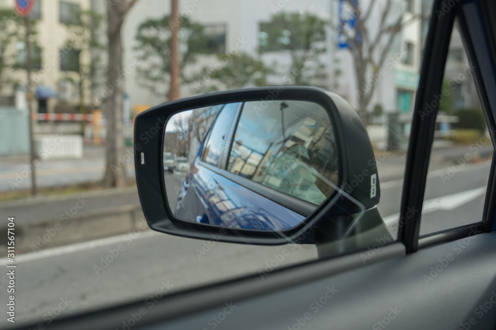 a look through the side mirror on a car
