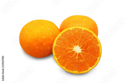 Fresh orange fruit isolated on white background, with clipping path.
