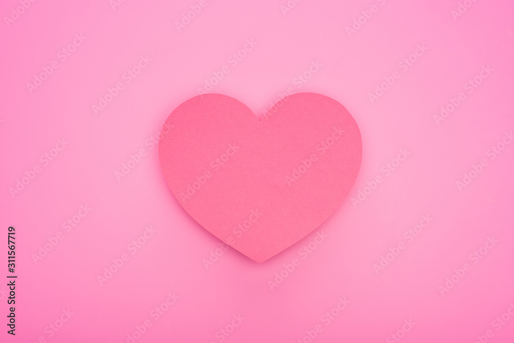 top view of empty paper heart isolated on pink