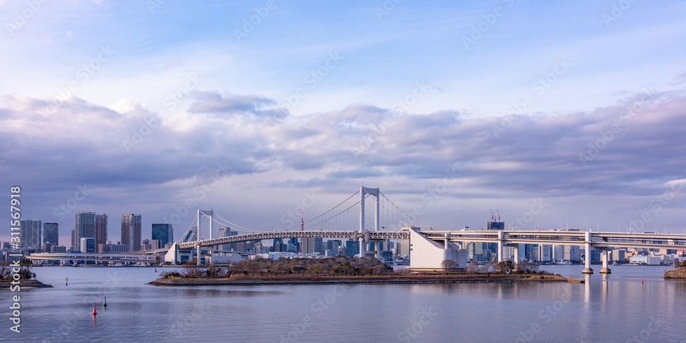 Tokyo Bay with a view of the Tokyo skyline and Bridge