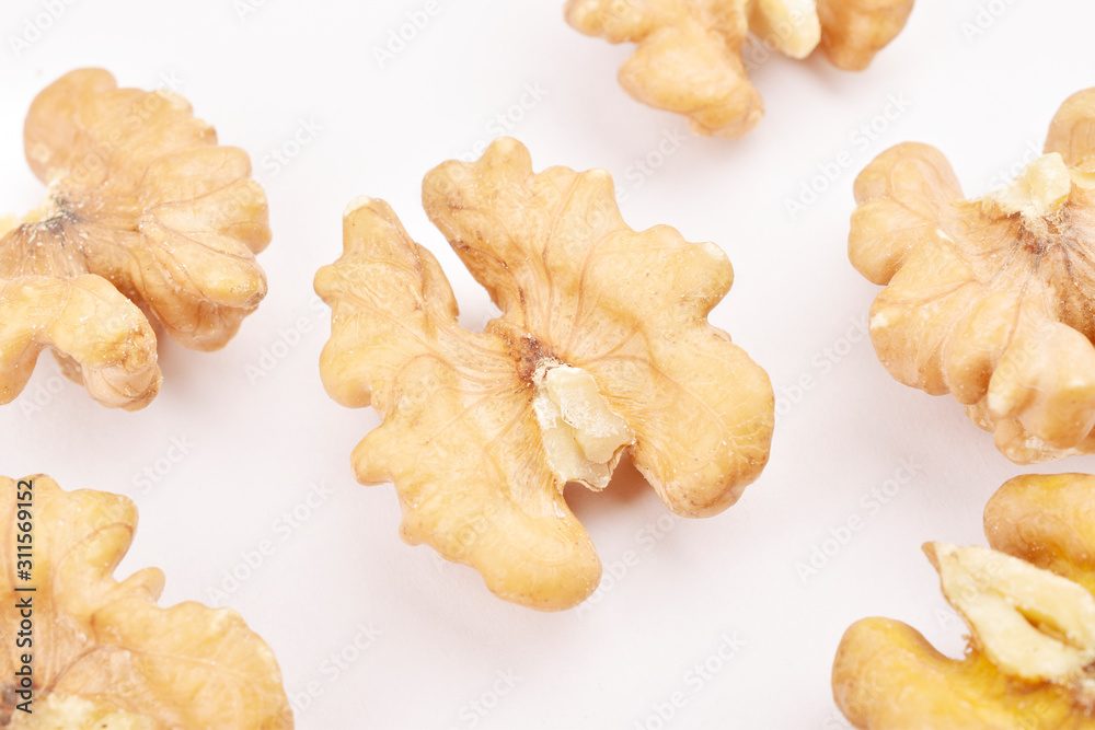 close up of walnut isolated on white background close up of walnut isolated on white background