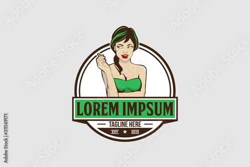 sexy women smoking retro emblem vector logo template