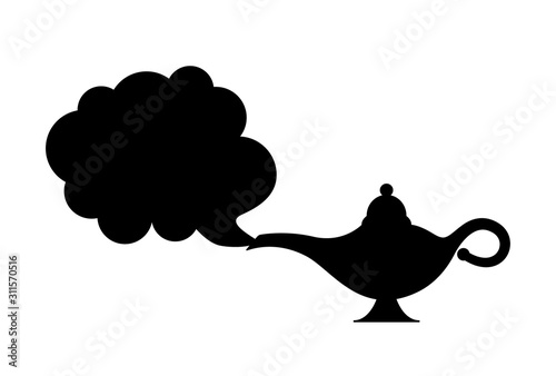 Lamp aladdin magic vector icon smoke. Aladin genie lamp bottle wish cartoon illustration