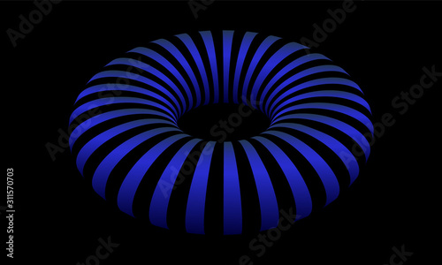 Blue Striped Torus as an Idea Stadium Construction at Night.