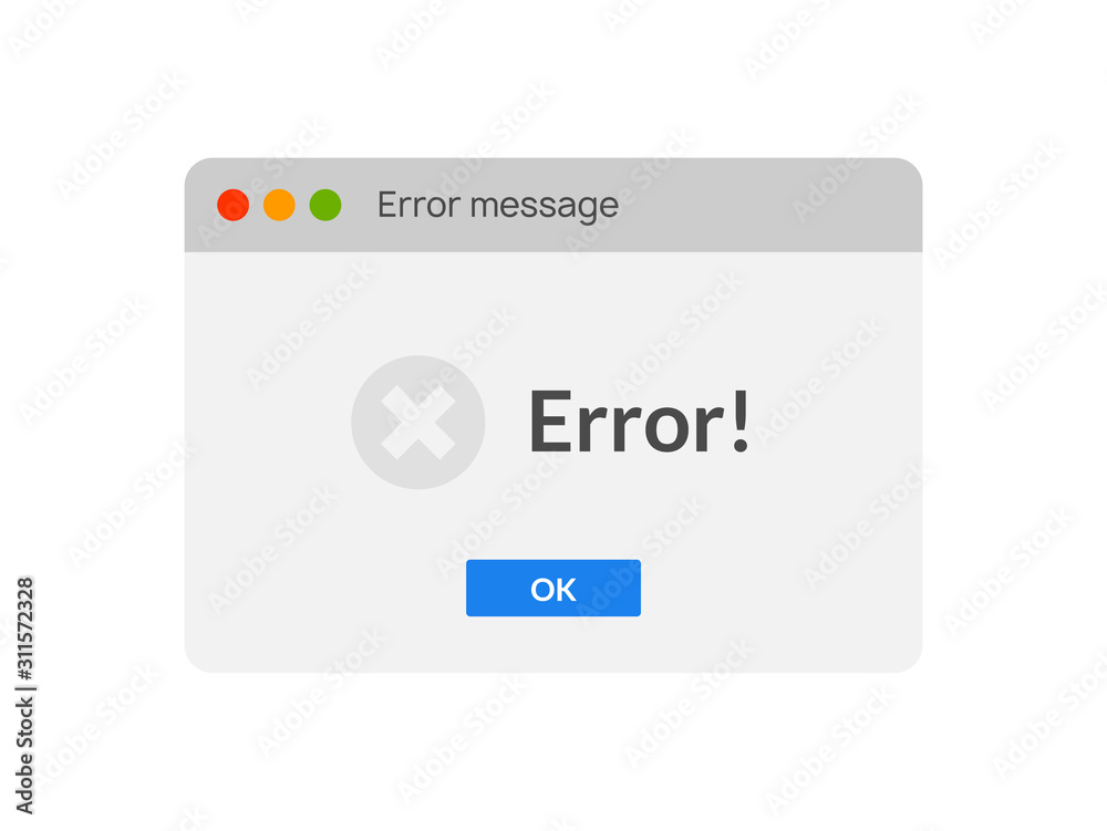 Error message computer window alert popup. System error vector icon failure pc interface