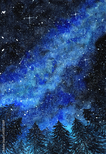 abstract winter night sky with beautiful blue galaxy