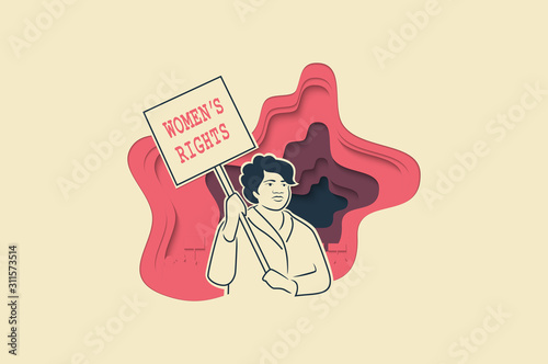 Feminism, girl power, International Women's Day concept. women protesting and vindicating their rights. Women empowerment. Paper cut Vector illustration.