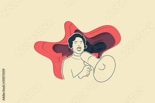 Feminism, girl power, International Women's Day concept. women protesting and vindicating their rights. Women empowerment. Paper cut Vector illustration.