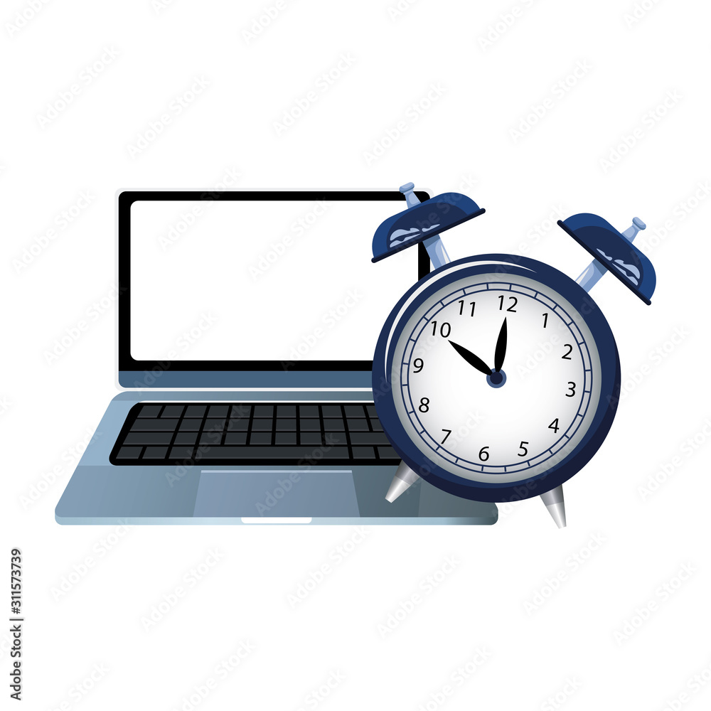 Stockvector alarm clock and laptop computer device, colorful design | Adobe  Stock