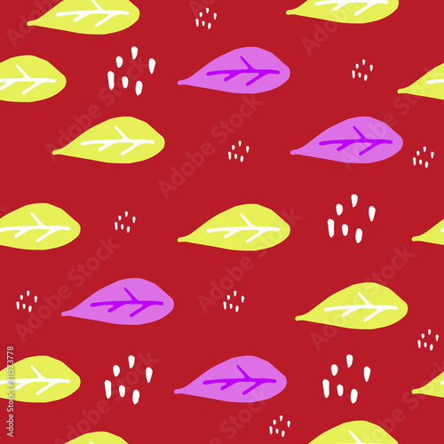 Abstract leaves seamless pattern in doodle style in vector. Sweet colorful leaves pattern for textile, fabric, wrapping