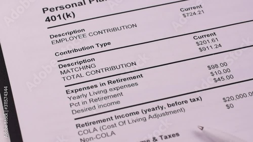 Retirement banking plan 401k and white pen on a white background. Close-up