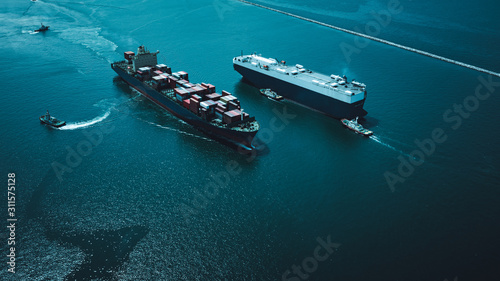 Photography industry business logistics cargo containers ship by the sea camera from drone a