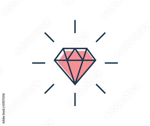 Diamond line gem icon. Vector crystal value outline stone brilliant, luxury flat icon