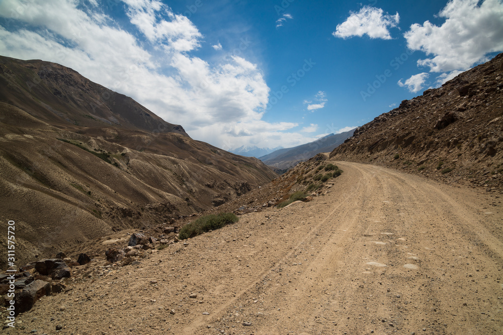 View on the mountains in Pamir highway in Tajikistan sharing with afghanistan border