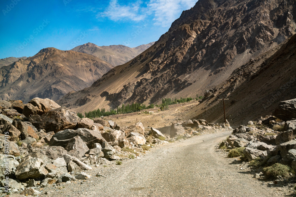 View on the mountains in Pamir highway in Tajikistan sharing with afghanistan border